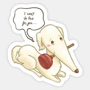 Borzoi Dog Holding a Plunger Sticker